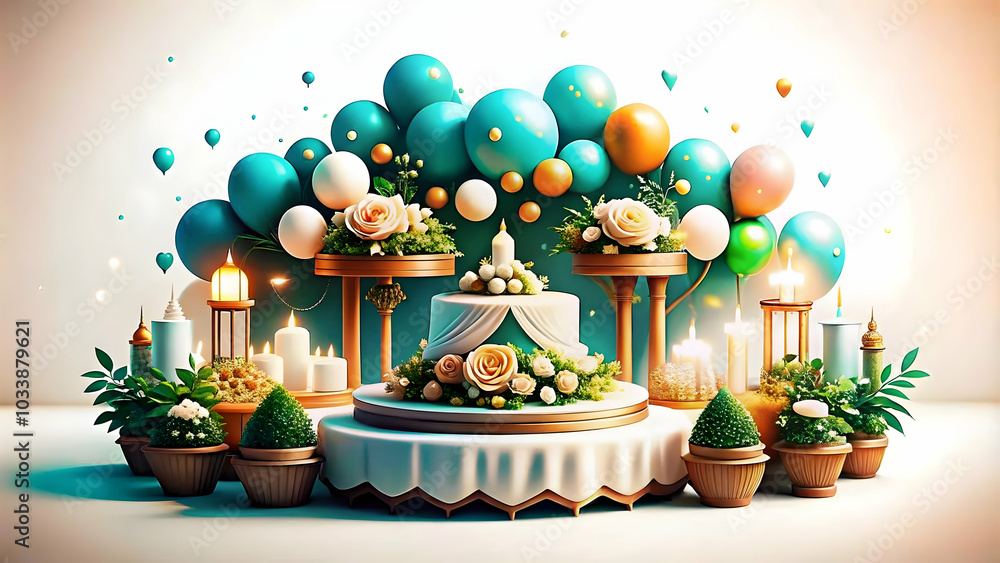 Poster bokeh wedding reception concept - beautiful scene with soft bokeh lighting and abstract elements, ca