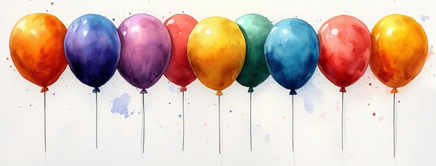 Hand drawing of light blue and pink balloons with watercolor illustration. Cute set for a birthday party.