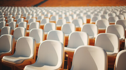Obraz premium Empty stadium with white chairs in tribune
