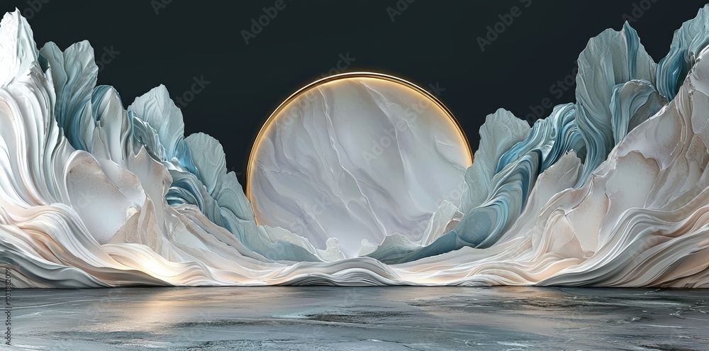 Poster an alien background template with a mountain terrain background with pink and blue glowing neon ligh