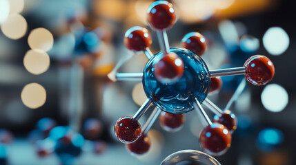 Detailed molecular structure model showcasing atoms and bonds in a laboratory setting