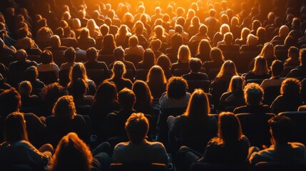 Obraz premium A large crowd of people are sitting in a theater