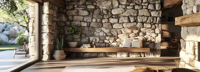 24. A natural stone surface with earthy tones, providing a rustic touch