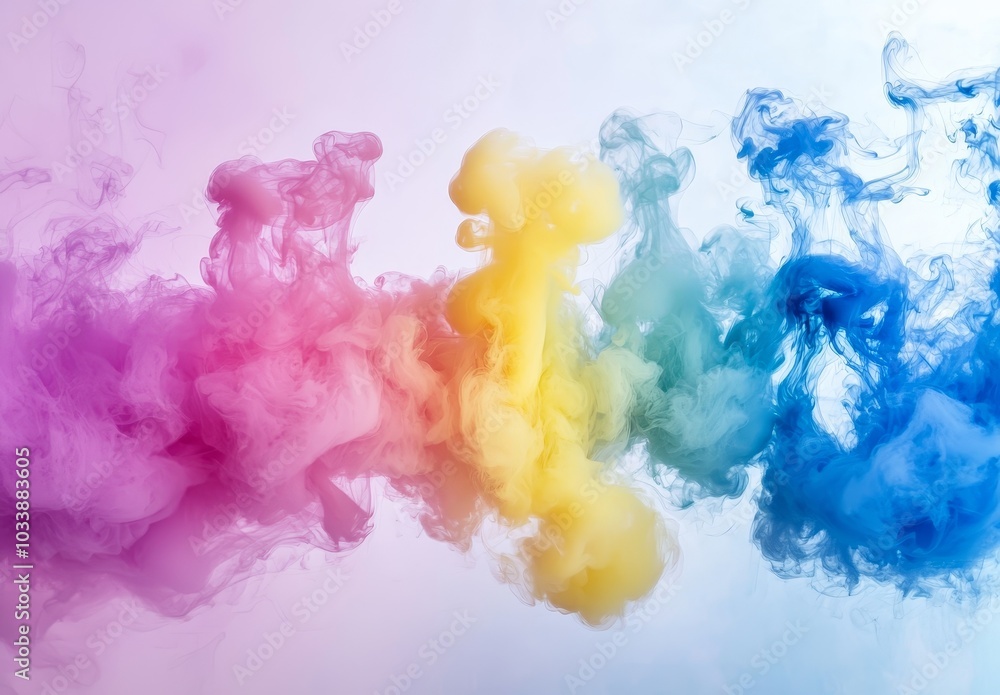Aufkleber an explosion and burst of holi paint. an abstract psychedelic pastel light background. 3d rendering.