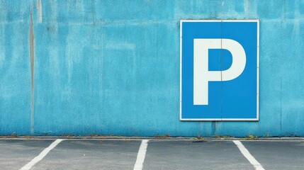 Parking sign, blue car parking lot signage with white P letter