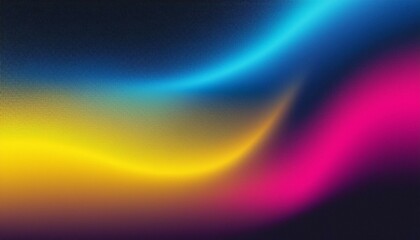 Grainy gradient background blue pink yellow abstract glowing color wave black dark backdrop noise texture banner poster header design 80ies