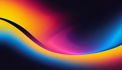 Grainy gradient background blue pink yellow abstract glowing color wave black dark backdrop noise texture banner poster header design 80ies