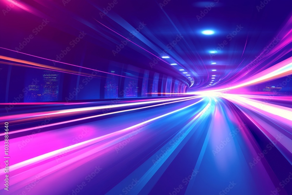 Poster An abstract representation of radiant blue and pink light rays that create the illusion of speed and movement