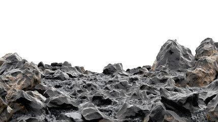 A rocky volcanic terrain with dark lava rocks scattered, transparent