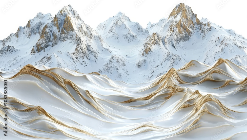 Poster an isolated mountain peak with snow-capped summits on a transparent background