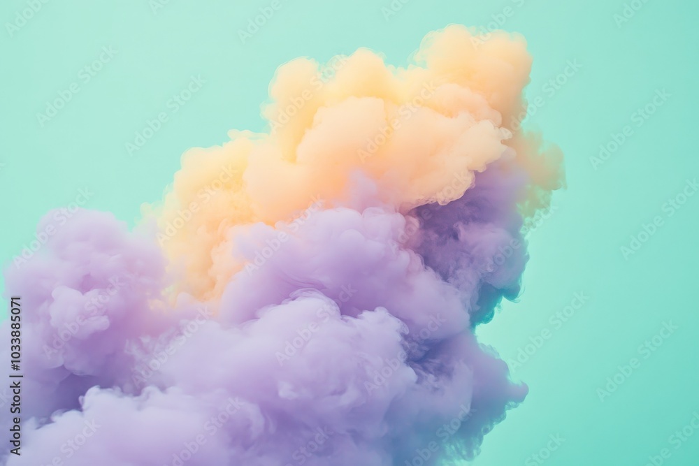 Aufkleber dreamy coalescence of pastel yellow and purple smoke floats smoothly over a delicate teal base, crea