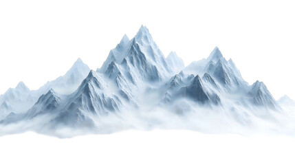 A snow-covered mountain range with jagged peaks set against a clear sky