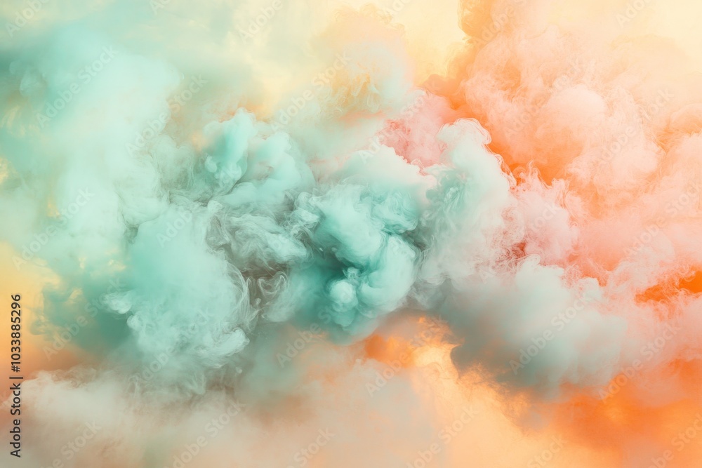 Poster This image displays colorful pastel clouds, blending seamlessly in dreamlike formations, creating an ethereal and serene atmosphere with soft hues and textures.