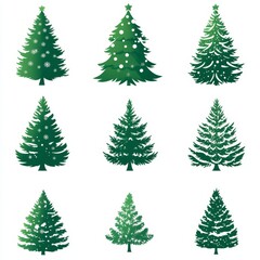Fototapeta premium Various fir trees in a Christmas collection. Illustration for a modern Christmas theme.