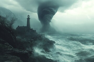 This intense image captures the moment a tornado approaches, showcasing the dark funnel cloud forming over an open landscape, symbolizing the imminent danger of severe weather.

