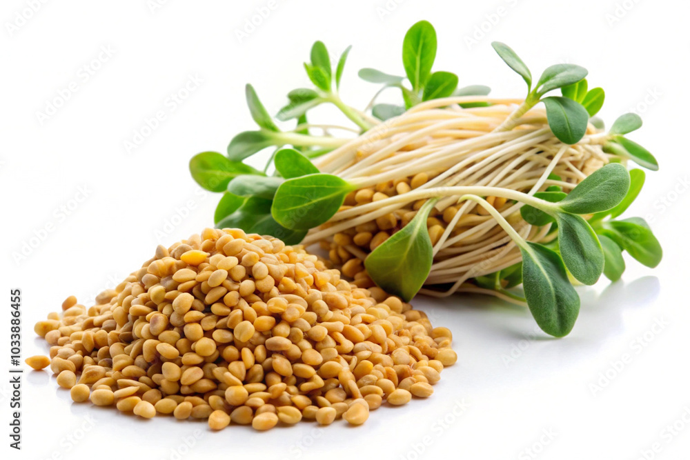 Wall mural germinated fenugreek seeds,isolated on white background