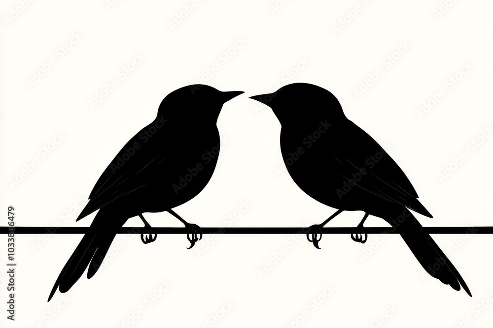 Poster continuous one-line drawing of abstract birds on branches