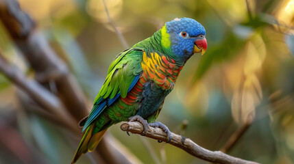 Obraz premium red parrot In jungle background, vibrant macaw is a stunning parrot known for its brilliant, colorful feathers, typically featuring a mix of bright blues, reds, yellows, and greens