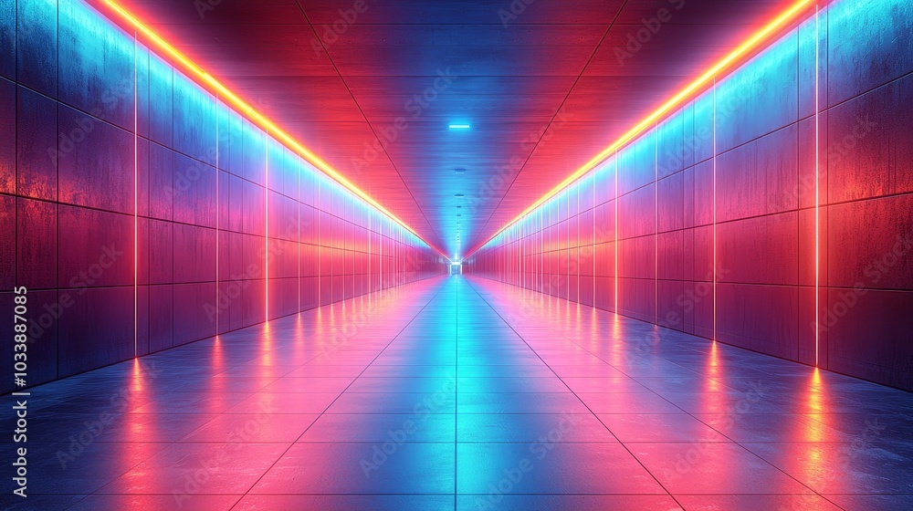 Fototapete creating a futuristic and dynamic atmosphere of motion and energy with vibrant abstract corridor ill