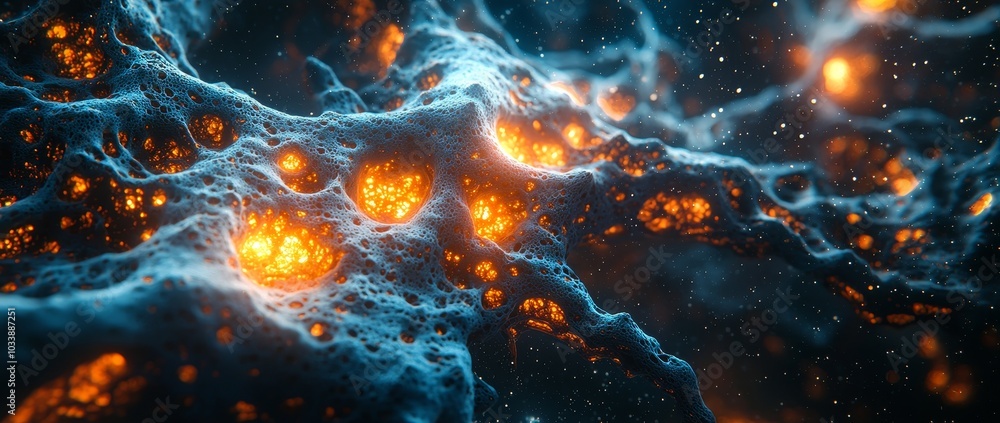 Aufkleber This colorful abstract illustration features glowing cells in a dynamic network of patterns and textures.