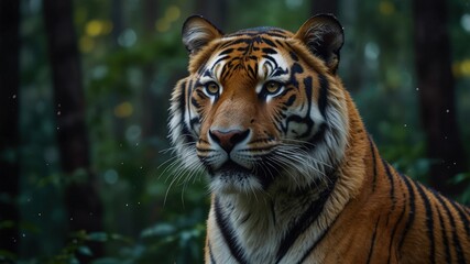 Fototapeta premium Low Light Photography: Ink Painting Tiger in the Forest, Generative AI