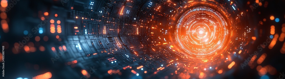 Poster technology background with a dynamic energy feel and a vibrant, glowing circular pattern.