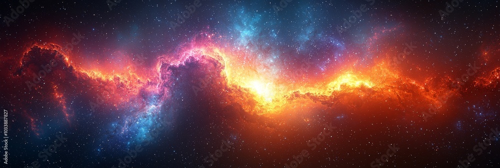 Poster abstract representation of cosmic energy using vibrant colors and dynamic lighting