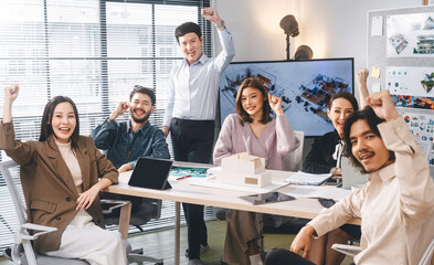 Professional business group of Asian men and women people in a corporate office