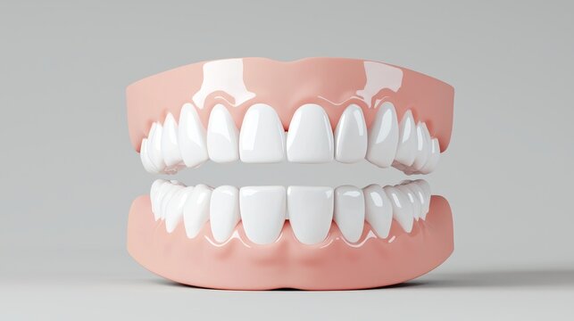 An orthodontic clinic, with real teeth. White smile isolated in 3D. White jaw render in dentistry concept. An orthodontic clinic with real teeth. Dental hygiene model.