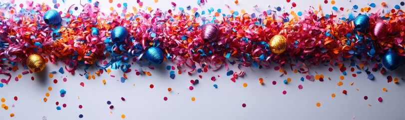 Panorama of airbrushing and confetti against a white background