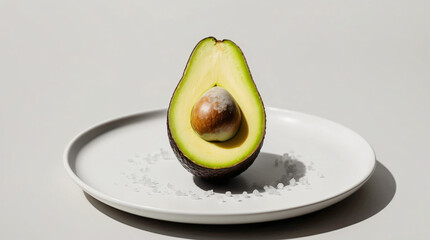 Healthy Avocado Plate: Fresh Cut Fruit with Brown Seed for Vegan and Plant-Based Diet