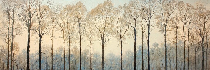 Obraz premium Winter forest scene with snow-covered trees and enthralling fog that blankets the entire landscape, creating an enchanted and serene atmosphere.