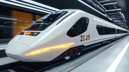 Obraz premium white high speed train with new year number 2025