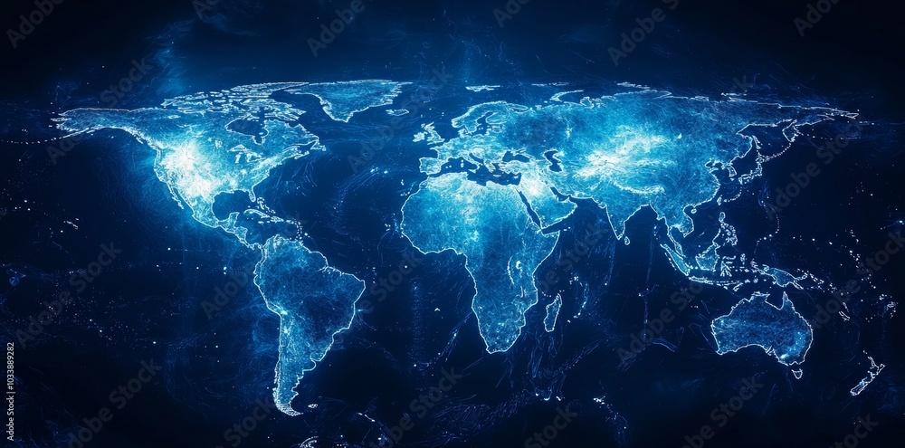 Poster AIG35 world map with glowing cyber data points.