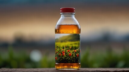 Miniature World of Refreshing Tea in a Plastic Bottle