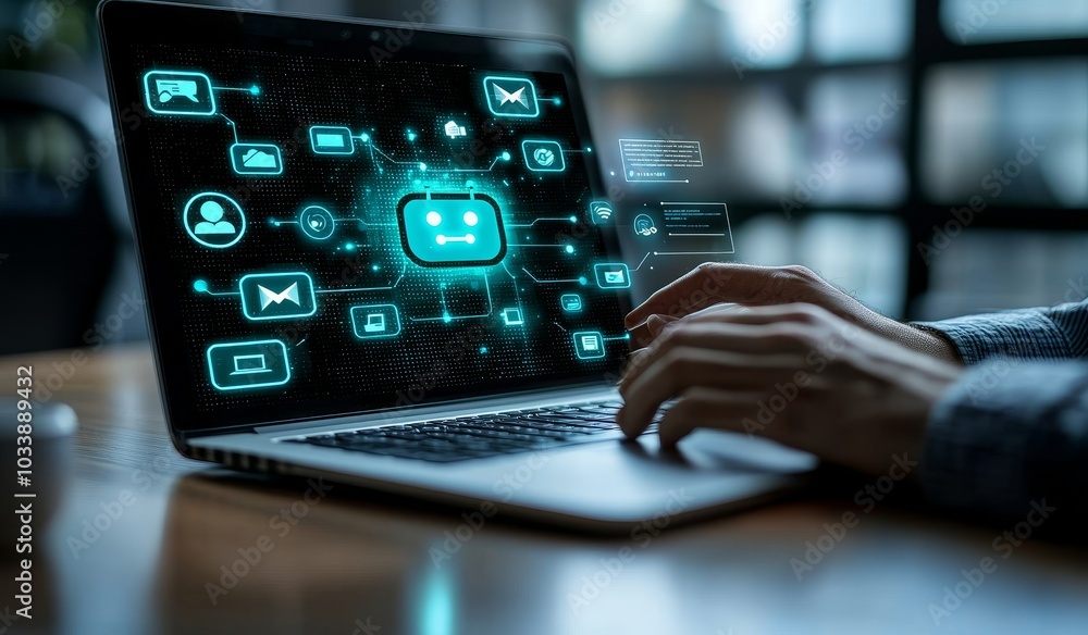 Fototapete AI stock virtual assistant chatbot in concept of AI stock prompt engineering, using LLM AI deep learning for generative AI for work support. EIDE.