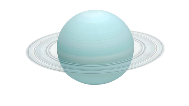 Uranus with pale blue color and faint rings, transparent