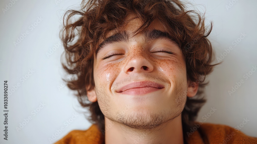 Poster a man with a beard and red hair is smiling and looking at the camera