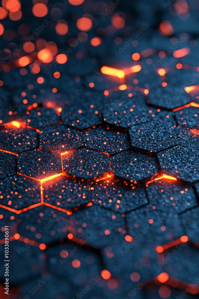 Aufkleber The background is blue and orange with a hexagonal pattern