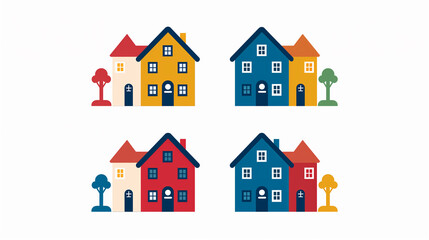 Fototapeta premium set of townhouse house icon logo flat modern vector style on a white background