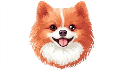 Obraz premium Pomeranian spitz dog illustration isolated on white background. Cute red and white toy dog face portrait for canine food, veterinary or dog grooming.