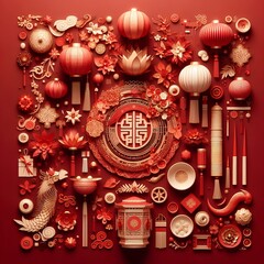Fototapeta premium Decorating Design Chinese new year red background.