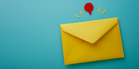 yellow envelope with notification Email red sign concept blue background