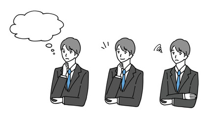 考えている若いビジネスマンの表情セット