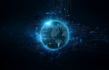 Obraz premium A glowing blue globe surrounded by digital lines.