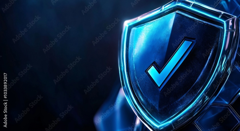 Poster exploring the significance of cybersecurity with a digital shield symbolizing trust and protection i
