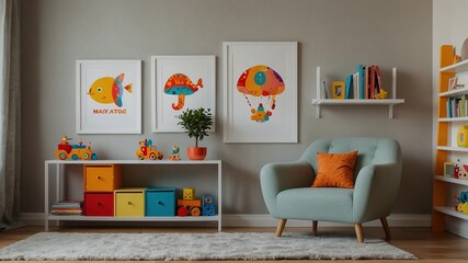 Picture Frame Mockup in Bright Kids Room