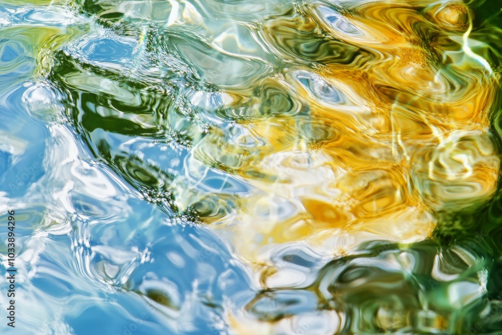 Aufkleber A mesmerizing image of rippling water that mirrors a spectrum of vibrant colors, creating an abstract representation of light, movement, and tranquility.