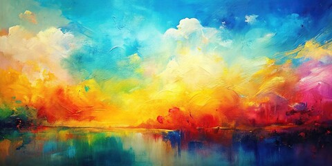 abstract oil painting with fresh and light brush strokes in a panoramic view