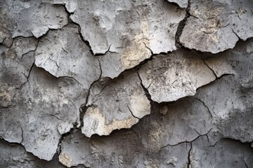 Obraz premium A stark image of grey plaster with conspicuous cracks, this visually striking image is reminiscent of wear and time's relentless impact on materials.